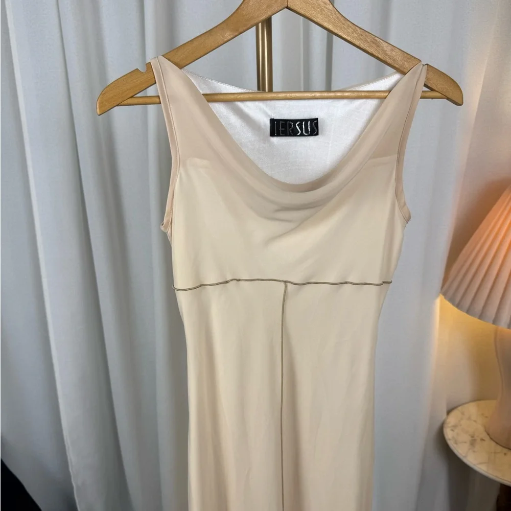Vintage Y2K Nude Cowl Neck Bias-Cut Drape Midi Dress S/M - Picture 4 of 8